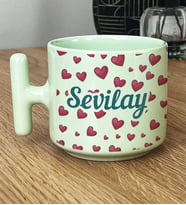 Kişiye Özel Kalp Desenli İsimli Hediye Pastel T Kupa Sevgiliye Hediye -3- (Yeşil)