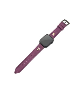 İsminizin Baş Harflerine Özel Deri Altın Harfli Apple Watch Saat Kordonu - Mor