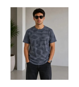 Erkek Batik Desenli Tişört Bisiklet Yaka Kısa Kol Regular Fit T-shirt - Füme