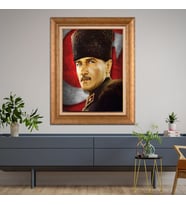 Altın Varaklı Çerçeveli Paspartulu Atatürk Tablo TR1079 (Gold)