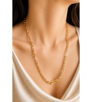 Kadın Kolye Kararmaz 14k Altın Renk Vip Seri İthal Yuvarlak Elips Mix Halka Zincir Kolye
