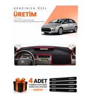 CITROEN C4 (2004-2009) Uyumlu Torpido Koruma Örtüsü Oto Kılıfı - Siyah Kırmızı