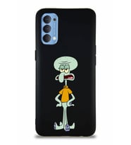 Oppo Reno 4 Soft Premier Kapak Squidward Dokunaç Tasarımlı Silikon Kılıf - Siyah (Şeffaf)