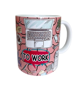 TO WORK temalı dijital baskılı hediyelik tasarım kupa bardak. (Beyaz)