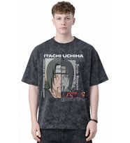 Tasarım Itachi Uchiha Naruto Anime Baskılı Unisex Oversize Eskitme Yıkamalı Tişört