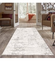Gri Eskitme Desen Yıkanabilir Kaymaz Taban Leke Tutmaz Modern Salon Halısı ve Yolluk (Bej)