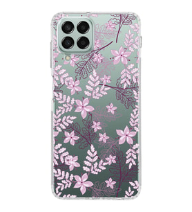 Samsung Galaxy M33 Kapak Floral Pudra Tasarımlı Şeffaf  Kılıf