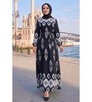 Alera Desenli Viskon Elbise 1720 - Siyah