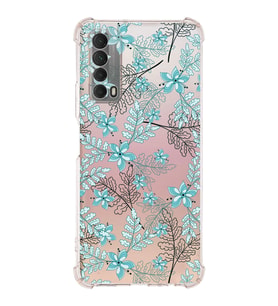 PrintiFy Huawei P Smart 2021 Uyumlu Köşe Korumalı Floral Su Yeşili Tasarımlı Şeffaf Silikon Kılıf