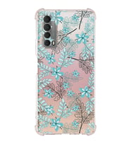 PrintiFy Huawei P Smart 2021 Uyumlu Köşe Korumalı Floral Su Yeşili Tasarımlı Şeffaf Silikon Kılıf