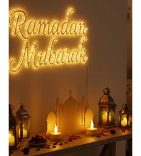 3D Cami Siluet Dekor 2 Pilli Mum Dahil Ramazan Masa Üstü