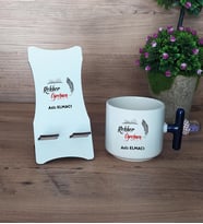 Rehber Öğretmeni Hediye Sepeti Kupa Bardak T Kulplu ve Ahşap Telefon Standı Öğretmenler Günü Hediyesi Rehber Öğretmenine Hediye (Model 2)