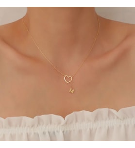 Kişiye Özel 925 Ayar Gümüş Sallantılı Kalp Harf Model Kolye (Gold)