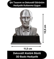 #Atatürk Mustafa Kemal Atatürk Büstü 3D Baskı Dekorasyon Biblo Gümüş Gri Premium Tasarım Şık Obje Ev