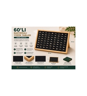 60’lı Bastırmalı Yüzük Tablası Bambu Çerçeveli Siyah Kadife 20x30cm