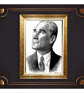 Altın Varaklı Çerçeveli Paspartulu Atatürk Tablo nl02A533 (Gold)