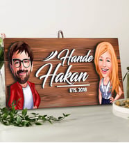 BK Gift Kişiye Özel Sevgililer Karikatürlü Dekoratif Ahşap Tabela