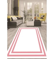 Dijital Kaymaz Taban Yıkanabilir Modern Renkli Salon Halısı Mutfak Halısı Yolluk ND-HT-526 (Beyaz-Pembe)