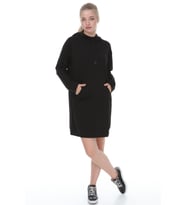 Palena - PLNA4550 - Büyük Beden Kapüşonlu Kanguru Cepli Uzun Sweatshirt - Beden Siyah & Kol Siyah