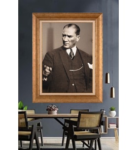Altın Varaklı Çerçeveli Paspartulu Atatürk Tablo nh421 (Gold)