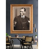 Altın Varaklı Çerçeveli Paspartulu Atatürk Tablo nh421 (Gold)