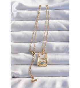 Northcity 316L Çelik Zincir Gold Renk Ay Detay Mavi Zirkon Taşlı Tarot Kolye 5886