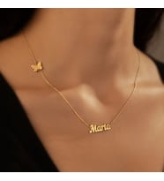 Kişiye Özel Yan Zarif Kelebek İsim Kolye 925K Gümüş (Gold)