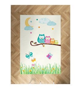 MEKTA HOME BEBEK VE ÇOCUK ODASI Küçük Baykuşlar ve Çimen Desenli Halı