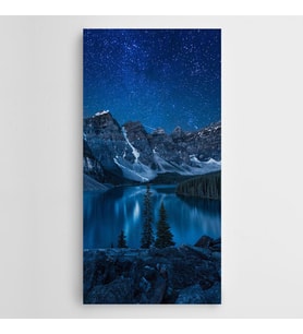 Çam Ağaçları Yıldızlar ve Gece Panoramik Kanvas Tablo