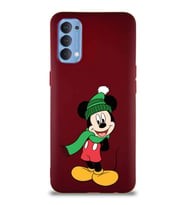 Oppo Reno 4 Soft Premier Kapak Mickey Mouse-G Tasarımlı Silikon Kılıf - Mürdüm (Şeffaf)