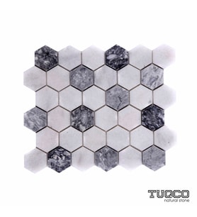 2’’ Hexagon Muğla B. - Gümüş Honlu Mermer Mozaik