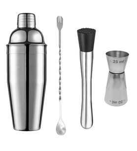 Çelik Kokteyl Kaşığı Shaker Ve Bar Tokmağı Kokteyl Bardağı Seti cin589