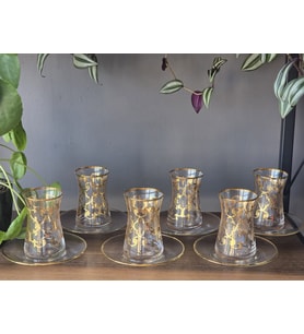 KONYAX ERVA GOLD GERÇEK ALTIN İŞLEMELİ EL İŞÇİLİĞİ ÇAY SETİ 6 KİŞİLİK