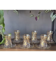 KONYAX ERVA GOLD GERÇEK ALTIN İŞLEMELİ EL İŞÇİLİĞİ ÇAY SETİ 6 KİŞİLİK