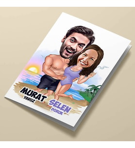 Kişiye Özel Egzotik Aşıklar Karikatürlü Tebrik Kartı