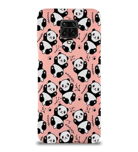 Xiaomi Redmi Note 9s Uyumlu Lansman Kılıf Panda Tasarımlı İçi Kadife Kapak-Pembe (Şeffaf)