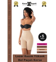 #Korse Kaymayı Önleyen 2 Beden Küçülten Toparlayıcı Lazer Kesim Yüksek Bel Paçalı Korse - 5 Adet