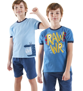 Rawr Erkek Çocuk 2'li T-shirt Takım (Mavi)