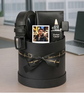 Kişiye Özel Fotoğraflı Cüzdan,Çakmak Ve Kemer Premium Erkek Aksesuar Seti