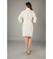 Krem Dantelli Bambo Cotton Kadife Bayan Sabahlık