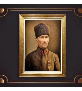 Özel Seri Paspartulu Çerçeveli Atatürk Tablo l508 (Gold)