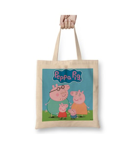 Peppa Pig 07 Beyaz Bez Çanta Uzun Saplı Alışveriş Çantası Plaj Çantası