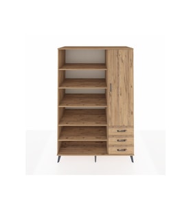 Kronos Dolap 9 Raflı 3 Çekmeceli Tek Kapaklı  132x59x195 Çam-Çam/Çam