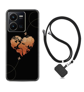 Vivo Y35 Kılıf Silikon Boyun Askılı İpli Desenli Silikon Plane Heart 1721