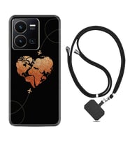 Vivo Y35 Kılıf Silikon Boyun Askılı İpli Desenli Silikon Plane Heart 1721