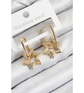 Pirinç Zirkon Taşlı Yıldız Model Gold Renk Kadın Küpe (Altın)