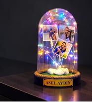 Kişiye Özel Tasarım Renkli Led Işıklı Premium Fanus Hediyesi