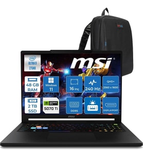 MSI Msı Raider 16 Hx B2WH-091TR Intel Ultra 9 275HX Aı 48GB Ddr5 2tb SSD 12GB/RTX5070Tİ 140W 16" QHD+(2560X1600), 240Hz IPS %100 Dcı-P3 WINDOWS11PRO Gaming Laptop MSW091TRP21+ZETTAÇANTA