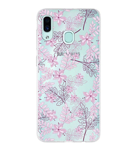 Samsung Galaxy A30 Uyumlu Kapak Floral Pudra Tasarımlı Şeffaf Silikon Kılıf