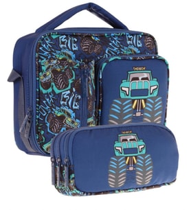 Kaukko Kids Erkek Çocuk Lacivert Turkuaz Kamyon Üç Bölmeli Thermo Beslenme Çantası ve Kalemlik Seti (L7261+L8261)
